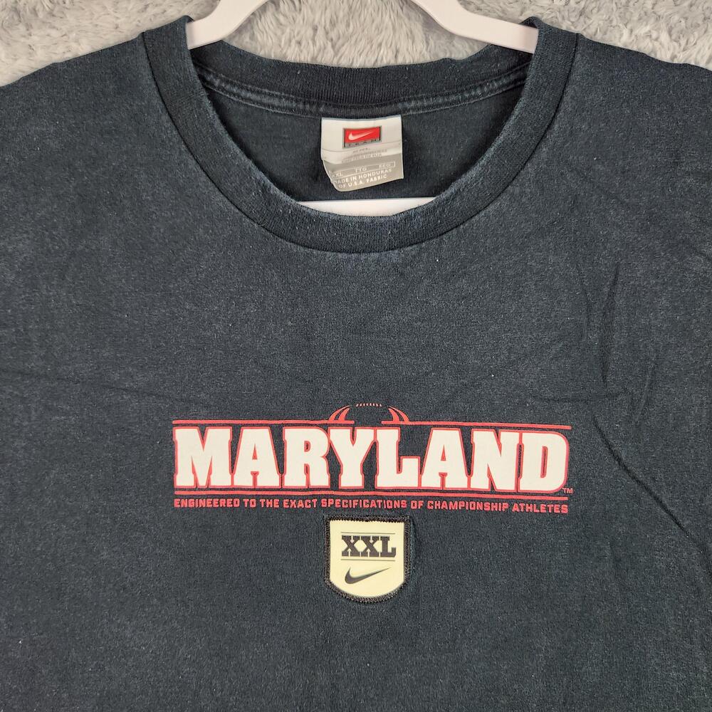Vintage Maryland Terrapins Shirt Mens 2XL Black Nike Center Swoosh Patch Logo